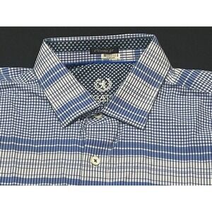 Bugatchi UOMO Men's Gingham Check Stripe‎ Flip Cuff Classic Fit Shirt - Size M